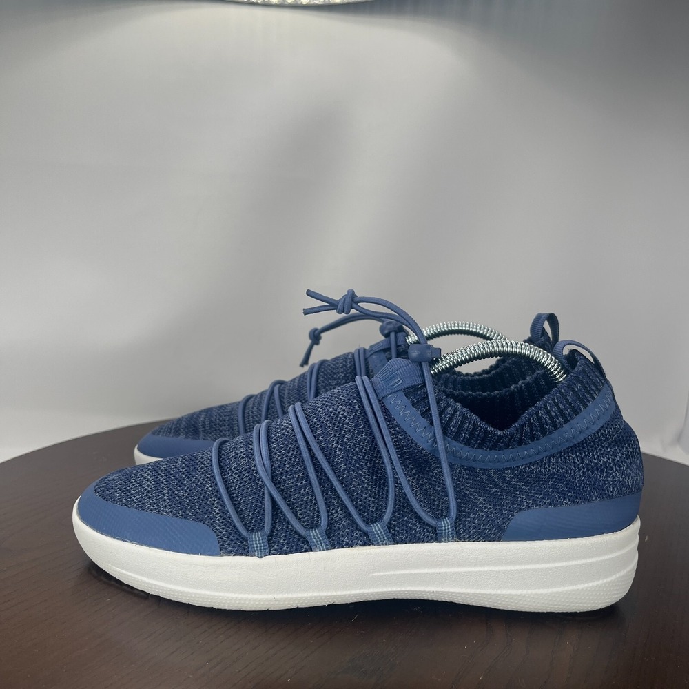 Fitflop Uberknit Ghillie Shoes Women's 7.5 Blue Knit Comfort Slip On Sneakers